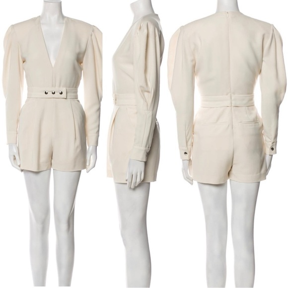 IRO Narma Pleated Crepe V Neck Long Puff Sleeve Belt Romper Playsuit Size 6 NEW - Picture 8 of 12